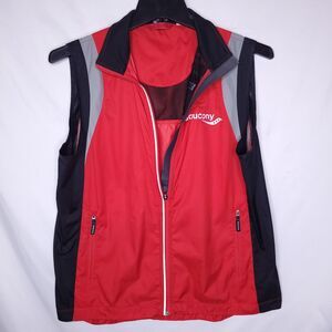 Saucony Vest Mens Large Red, Black Running Full Zip Mesh
